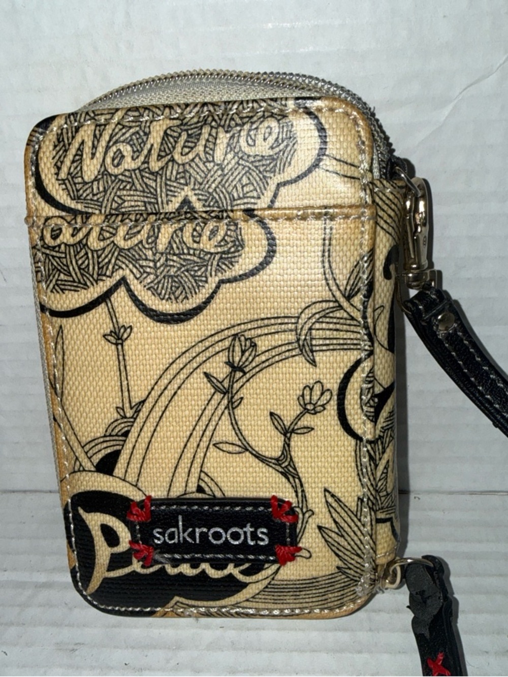 Sakroots Wristlet Wallet Organizer Floral Bird Zip Nature Peace